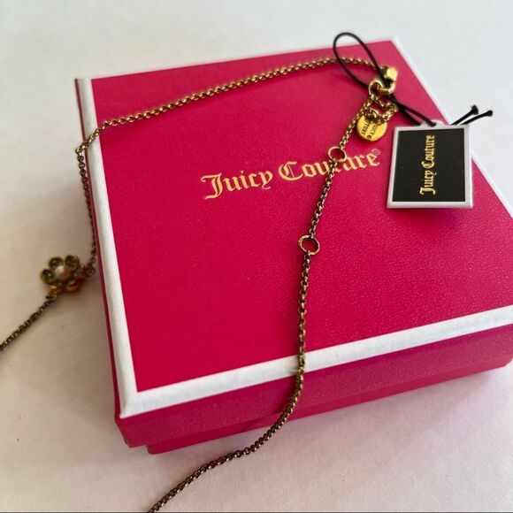 NWT NIB Juicy Couture Multi Flower Pearls Gold Tone Necklace Pave Rhinestones - Picture 4 of 4
